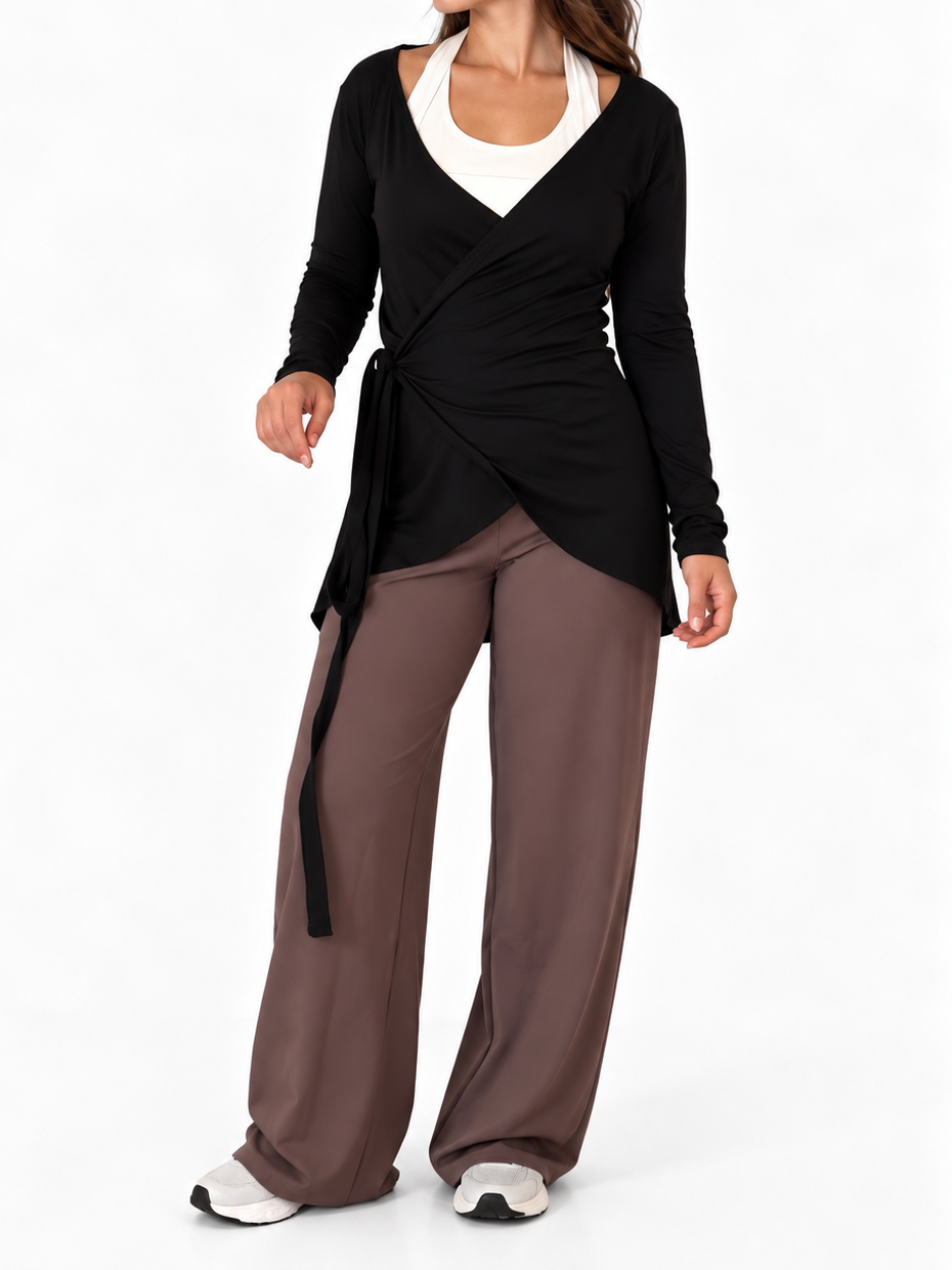 Black Long Wrap Cardigan