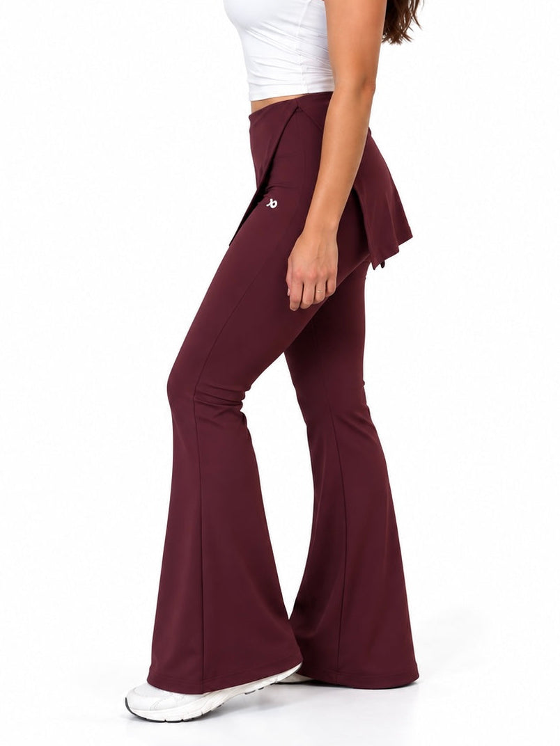 Wine Red Wrap Flared Pants