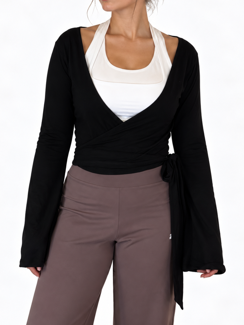 Black Flared Wrap Cardigan