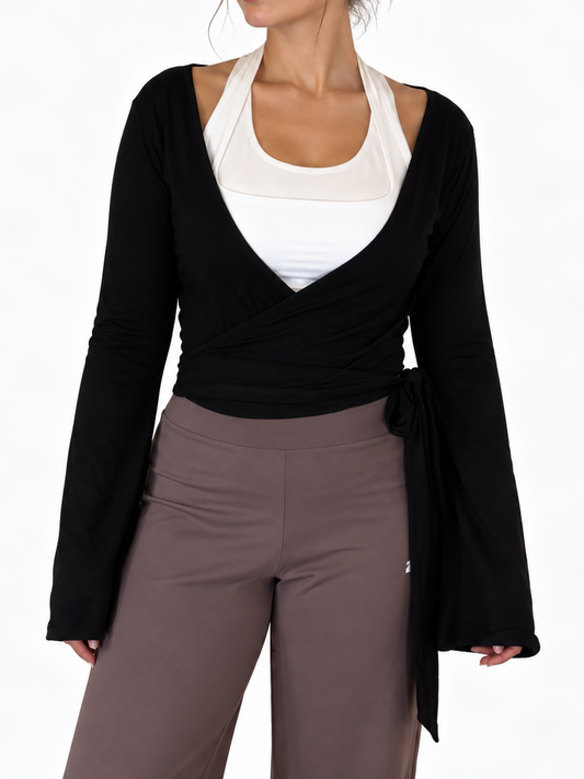 Black Flared Wrap Cardigan