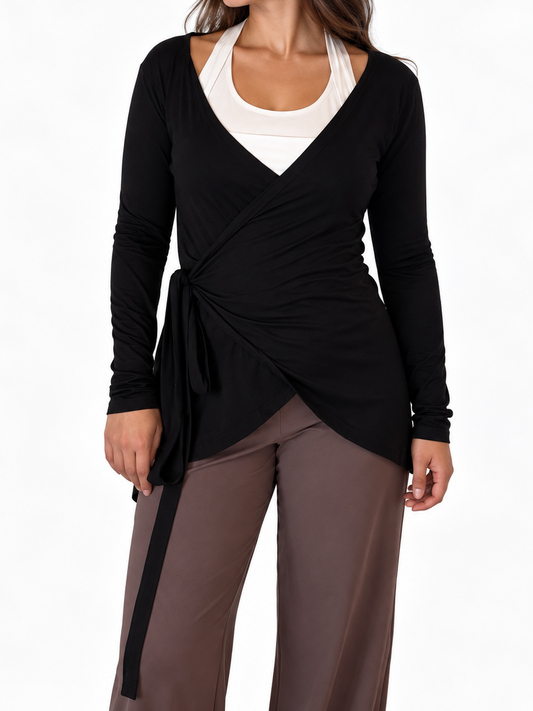 Black Long Wrap Cardigan