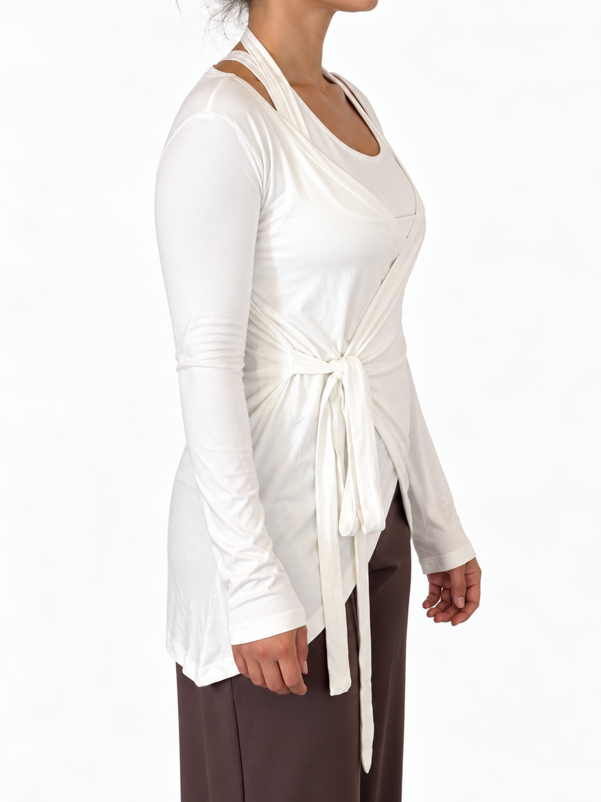 White Long Wrap Cardigan