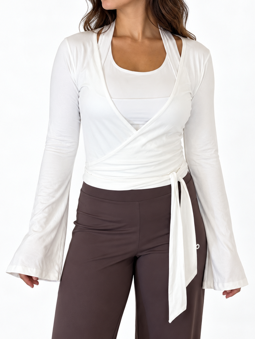 White Flared Wrap Cardigan
