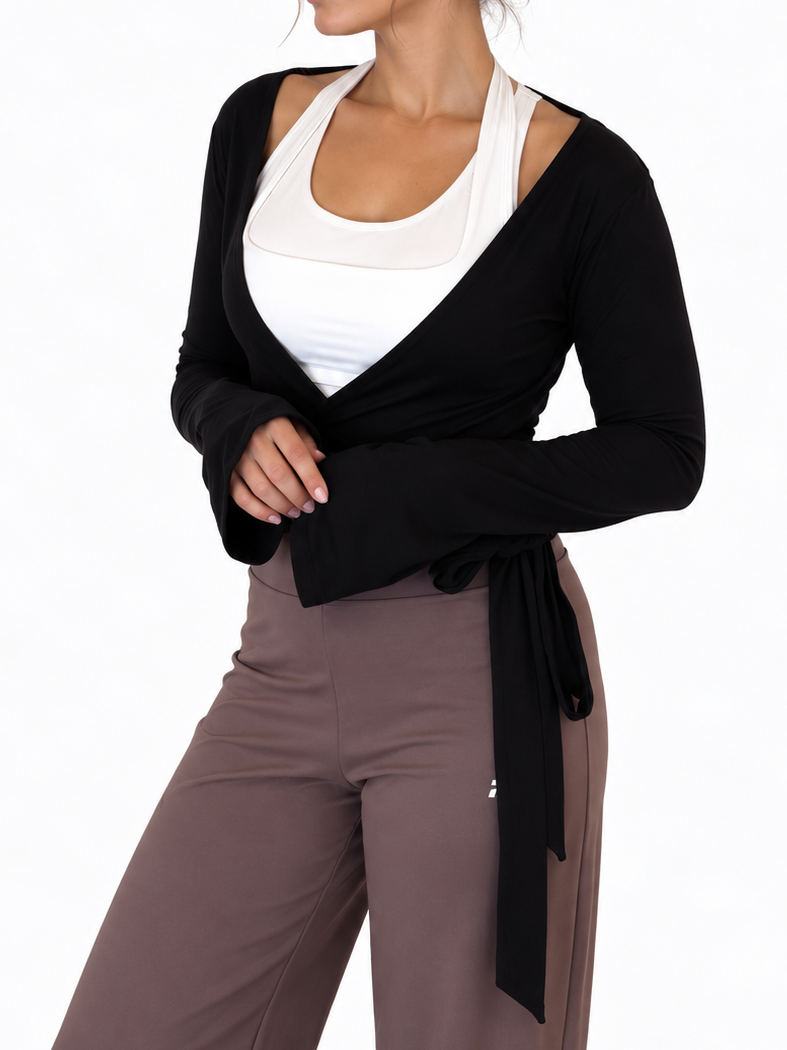 Black Flared Wrap Cardigan