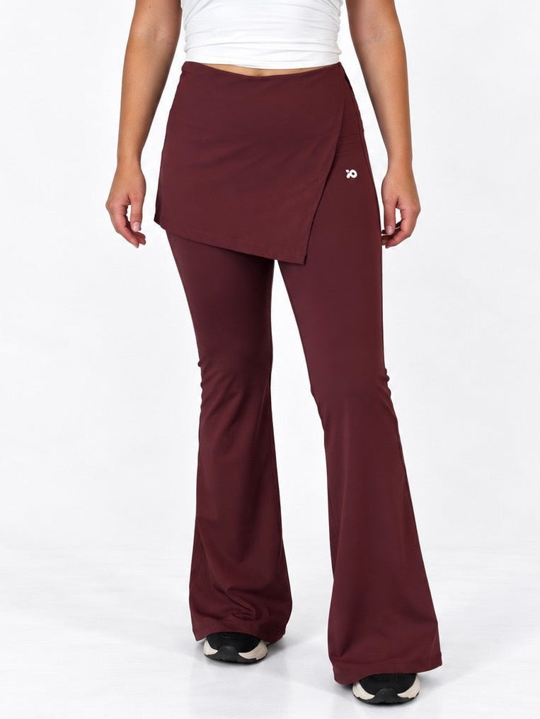 Wine Red Wrap Flared Pants